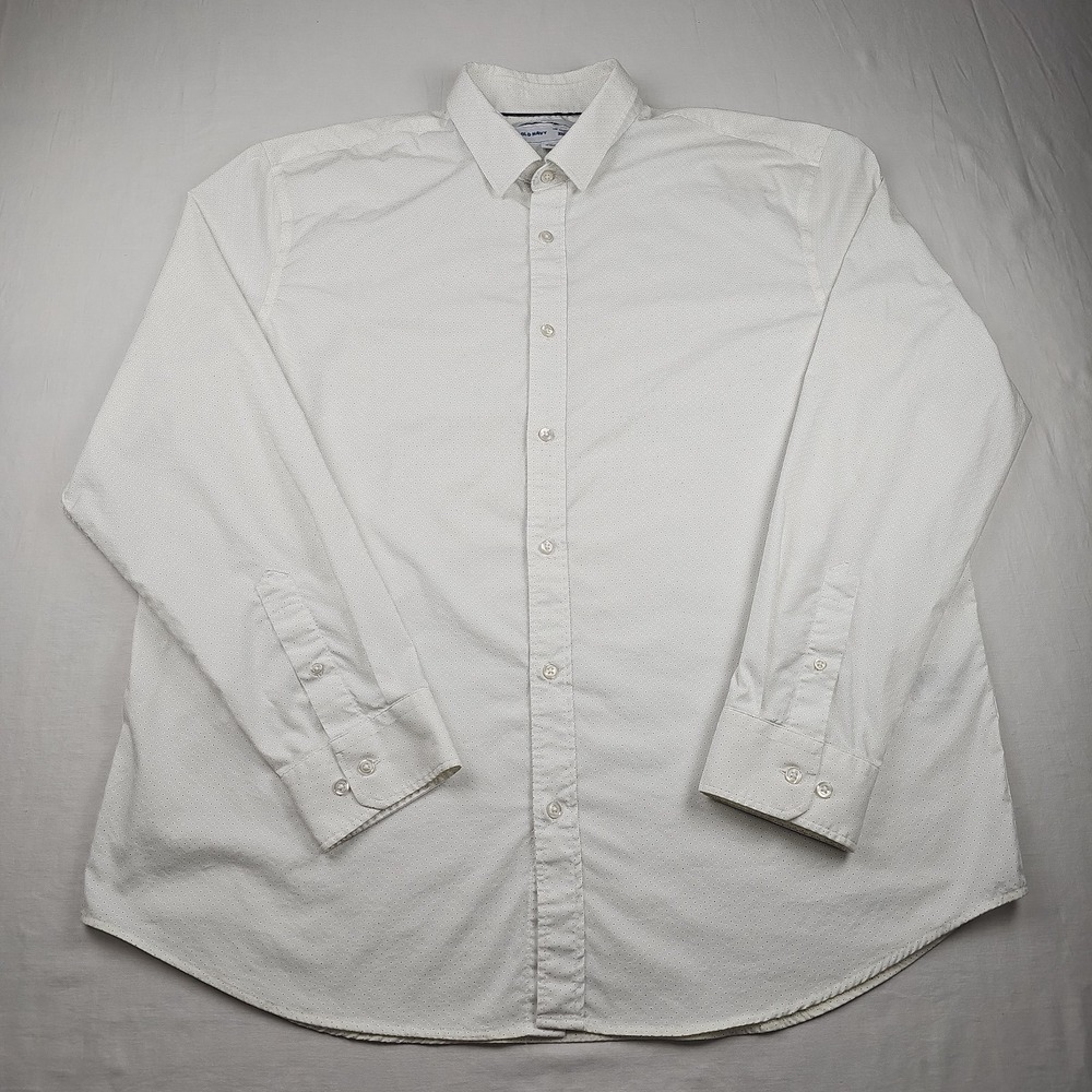 OLD NAVY Men's White Sz XXL Polka Dot Built In Flex Button Up Shirt Long Sleeve